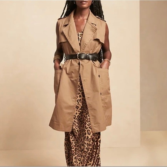 Banana Republic Dresses & Skirts - Banana Republic Tan Double Breasted Sleeveless Utility Vest Dress Pockets XXS